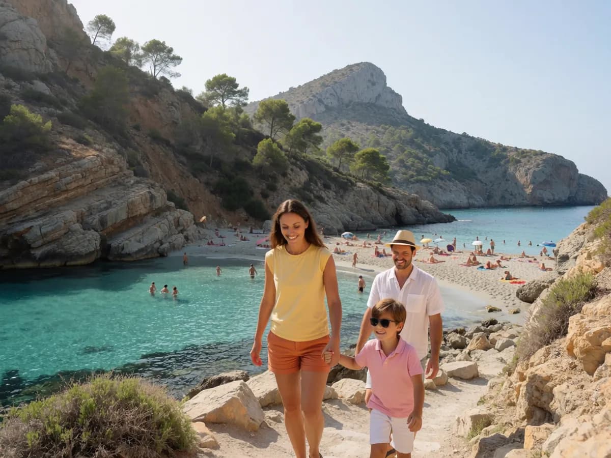 A family walking down to a sheltered cove near Jávea on the Costa Blanca